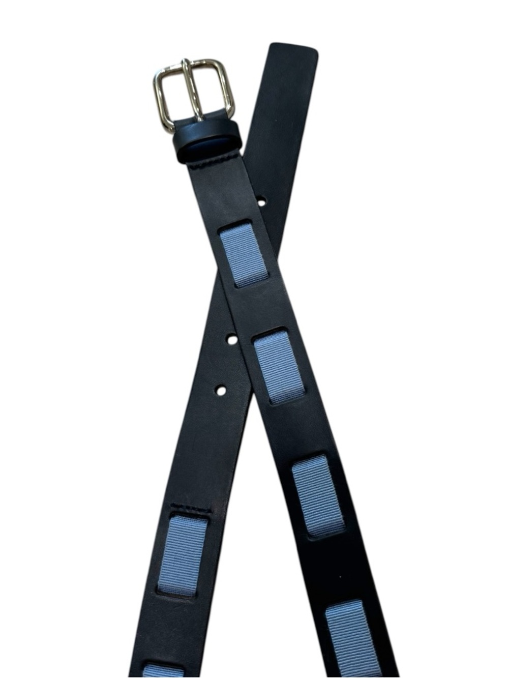 Made In Italy Leather Belt Black W/ Blue Accents